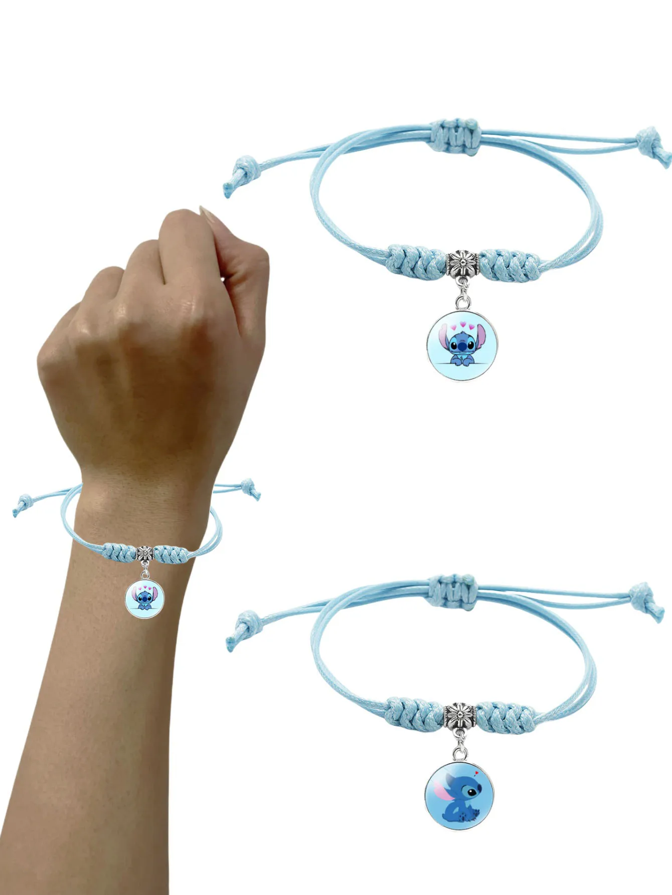 

1pc Disney Anime Lilo & Stitch Woven Bracelet Kawaii Stitch Blue Cartoon Adjustable Bracelet Cosplay Gifts