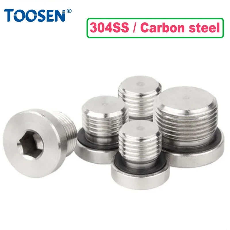 

M8~M48 Male Thread 304 Stainless Steel / Carbon steel Hex Socket PLUG ED Sealing Ring Tubing plug Oil Water Pipe Fitting