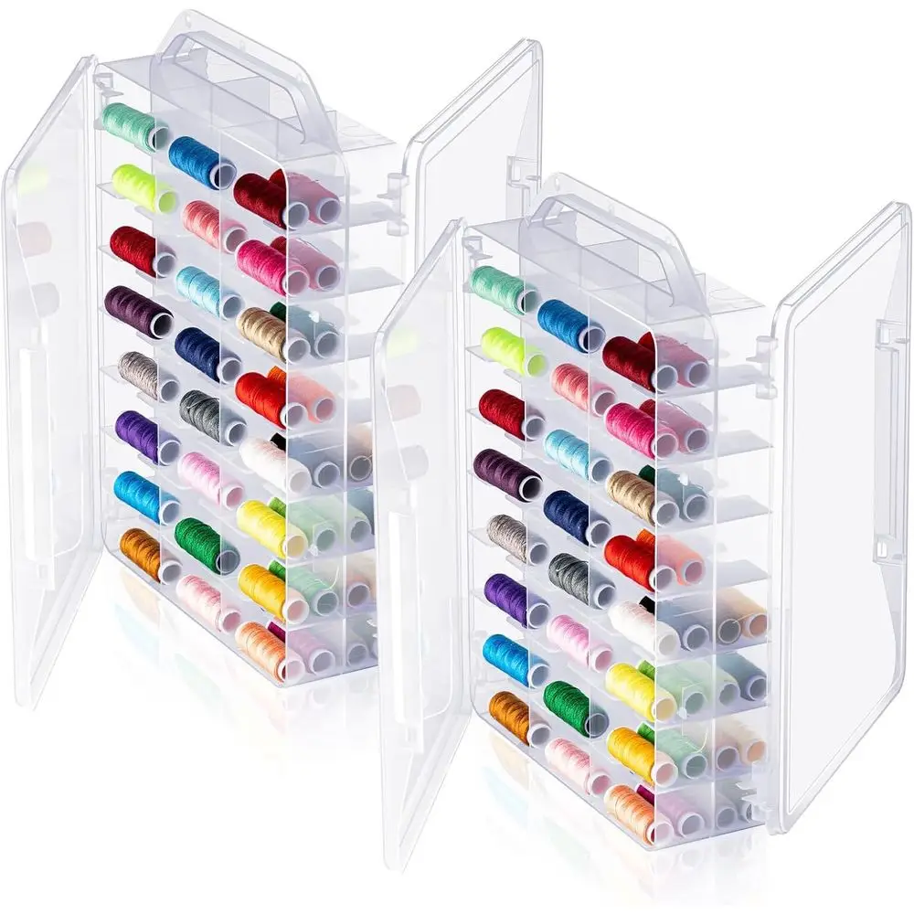 

Органайзер для швейных принадлежностей Mioci, 2 шт., 46 отделений, двусторонний, портативный, прозрачный пластиковый держатель для ниток или для вышивания