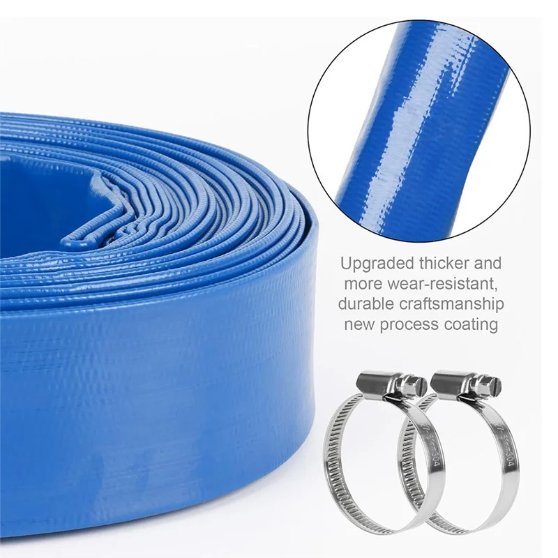 

1.5" X 20 FT Pool Backwash Hose With 2 Hose Clamps Reinforced Discharge Hose With Clamp For Inground Pools For Swimming Pools