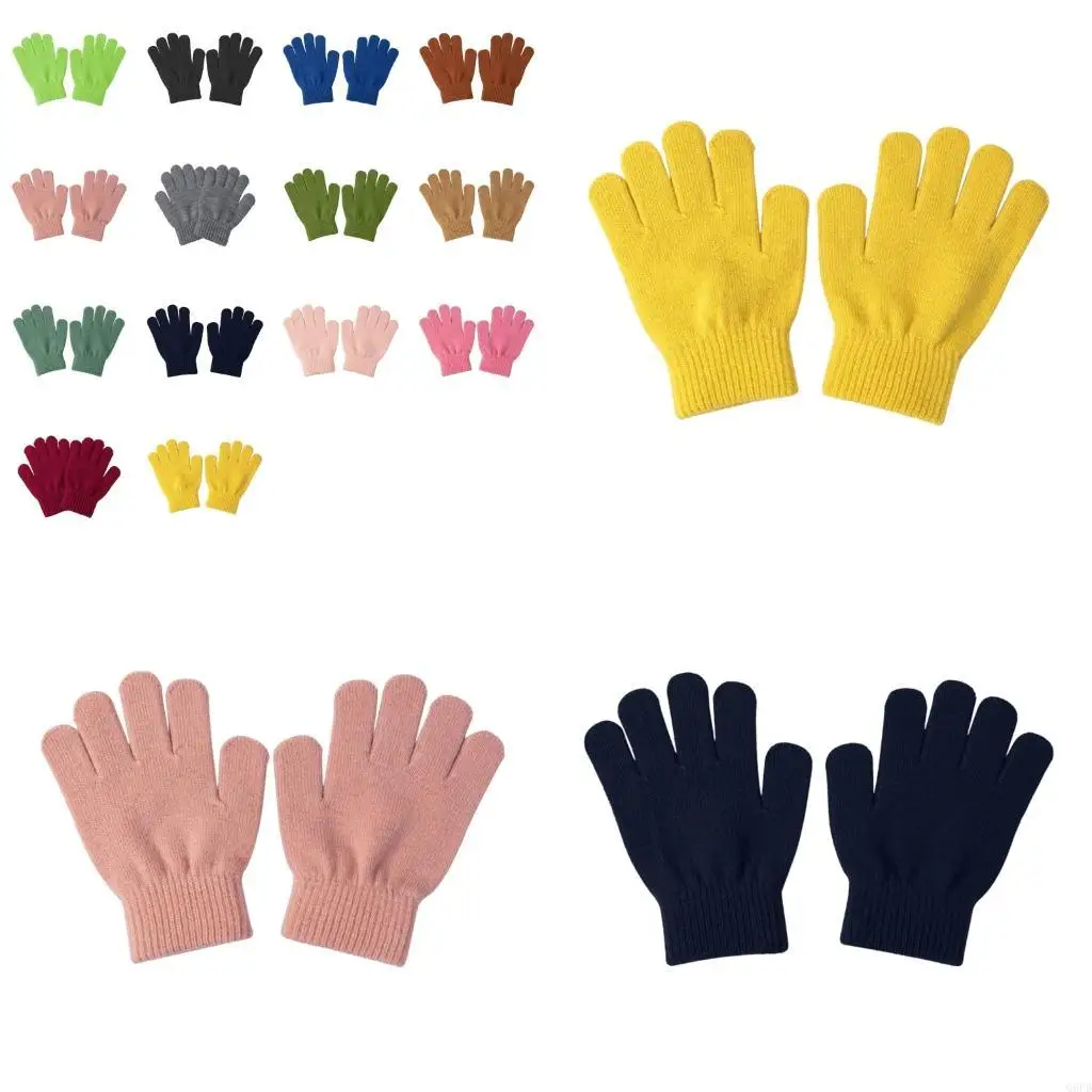 

1 Pair Knitted Gloves For Children Soft Warm Stretchy Fit Winter Handwear Safe Acrylic Knitting Mittens
