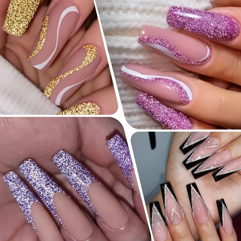 MTSSII 5ml Smalto per unghie gel riflettente glitterato Champagne dorato Argenteo Rosa Viola Pittura francese Disegno Nail Art Gel UV