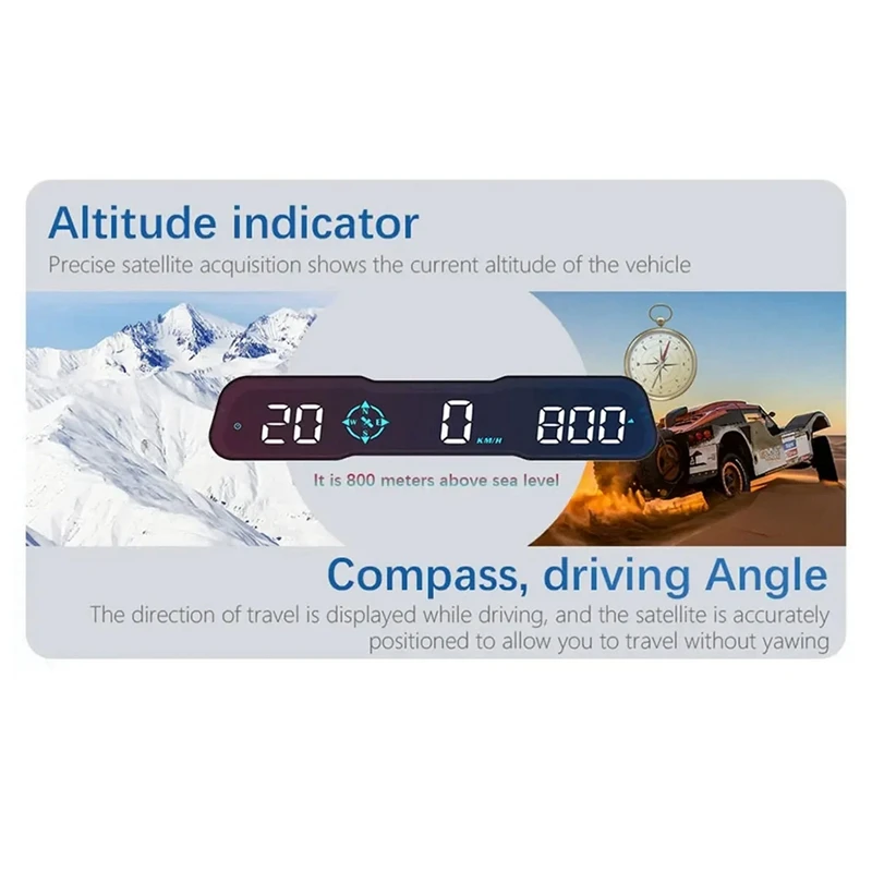 AU05 -G19 HUD Head Up Display Speedometer Car Speed Gauge MPH Overspeed Alarm Driving Angle Time Compass Driving Alarm