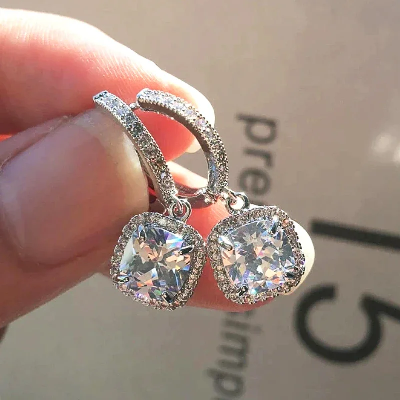 Huitan Luxus-Ohrringe, weiß/rosa/blau/grün, gepolstert, Zirkonia, baumelnde Ohrringe für Damen, schlicht, elegant, Alltagskleidung, trendiger Schmuck