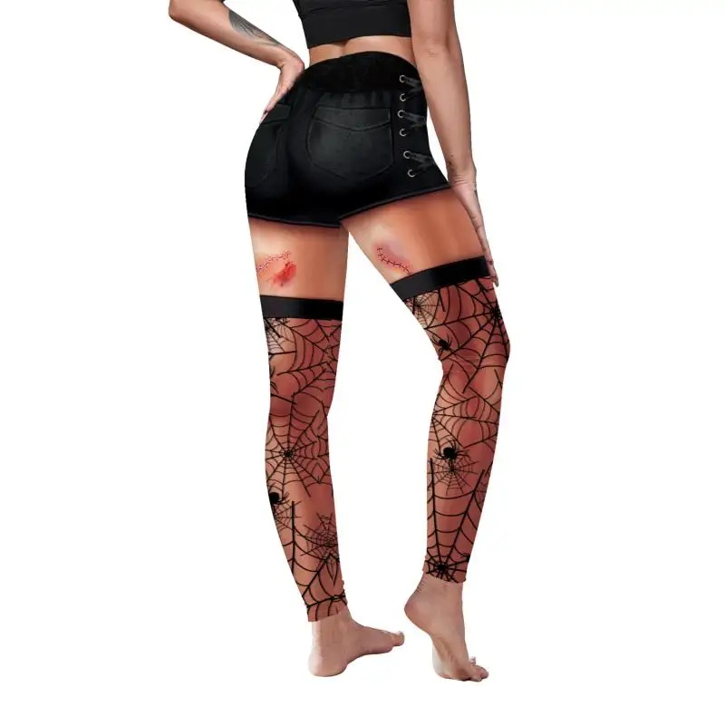 Nadanbao Leggings mit Spinnennetz-Skelett-Print, Halloween-Party, Damenhose, Sommerhose mit mittlerer Taille, weibliche Fitness-Sportstrumpfhose – Detail 31