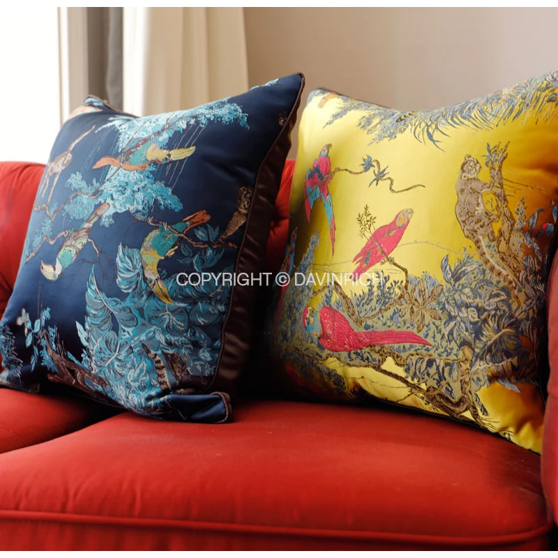 DAVINRICH Art Deco Retro Nouveau Pillow Case H Jungle Leopard Animals Jacquard Luxury Silk Satin Cushion Cover 45x45cm For Sofa