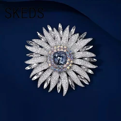SKEDS Luxury Crystal Large Size Shining Flower Badges Brooch Elegant Exquisite Rhinestone Party Banquet Pin Jewelry For Lady