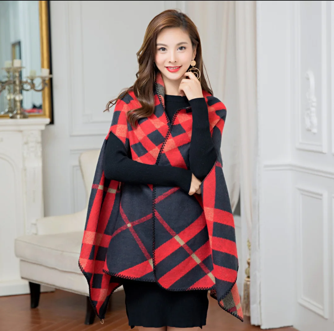 Imitation Cashmere Cape Double Sided Dual Purpose Shawl Thickened Warmth Oversized Scarf for Style Poncho Leisure Fashion P2