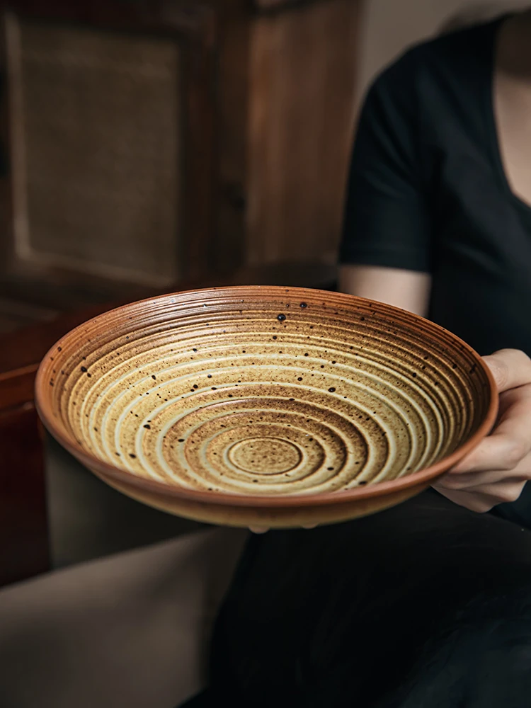 

New 7.5 Inch Coarse Pottery Threaded Bowl Retro Japanese Tableware