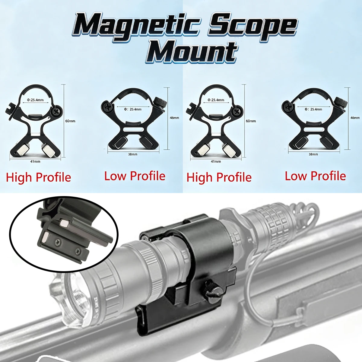 New Magnetic Scope Mount 25.4 Ring Magnet Flashlight Mount Strong Holder Laser Torch Lanterna Bracket Hunting Accessories