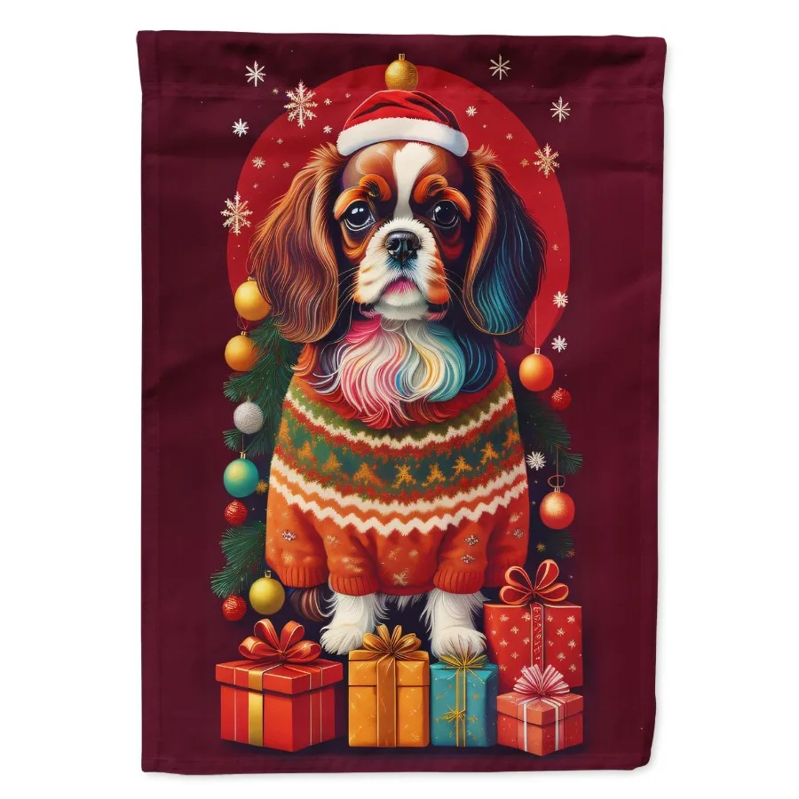

English Toy Spaniel Holiday Christmas House Flag Large Porch Sleeve Pole Drative Outside Yard Banner Artwork Wall Hanging Polye