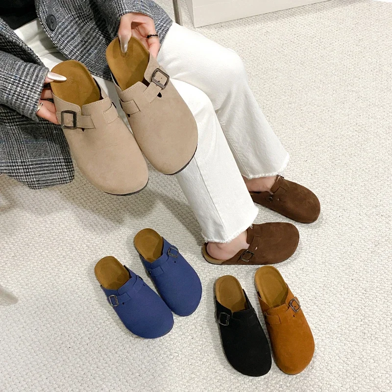 Classic Fashion Women's Suede Mules Slippers Men Clogs Cork Insole Sandals with Arch Support Outdoor Beach Slides Home Shoes