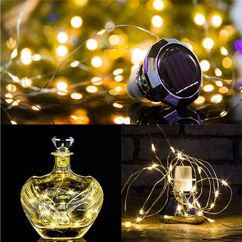 Solar Wine Bottle Cork Lights 2M 20Leds Copper Wire Fairy String Lights for Wedding New Year Party Vase Garland Decor,B