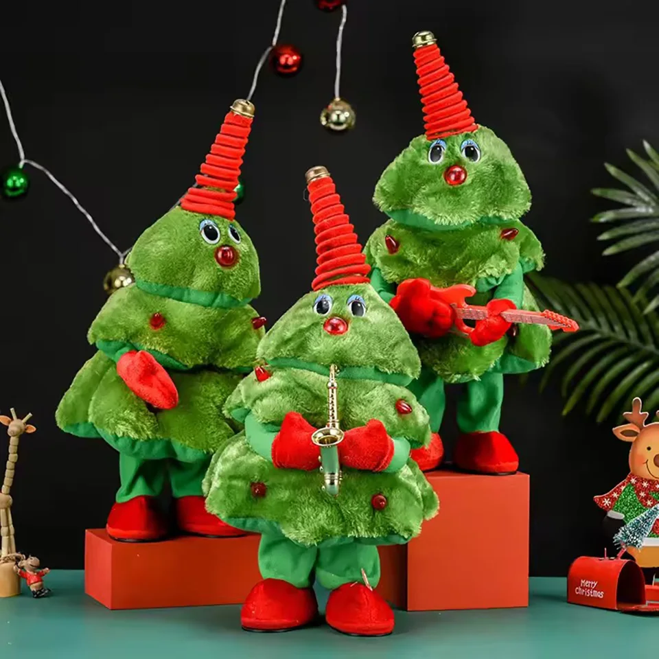 Christmas Tree That Can Dance And Sing Electric Plush Funny Toys Electric Blowing Saxophone Santa Dancing Xmas Gifts For Kids