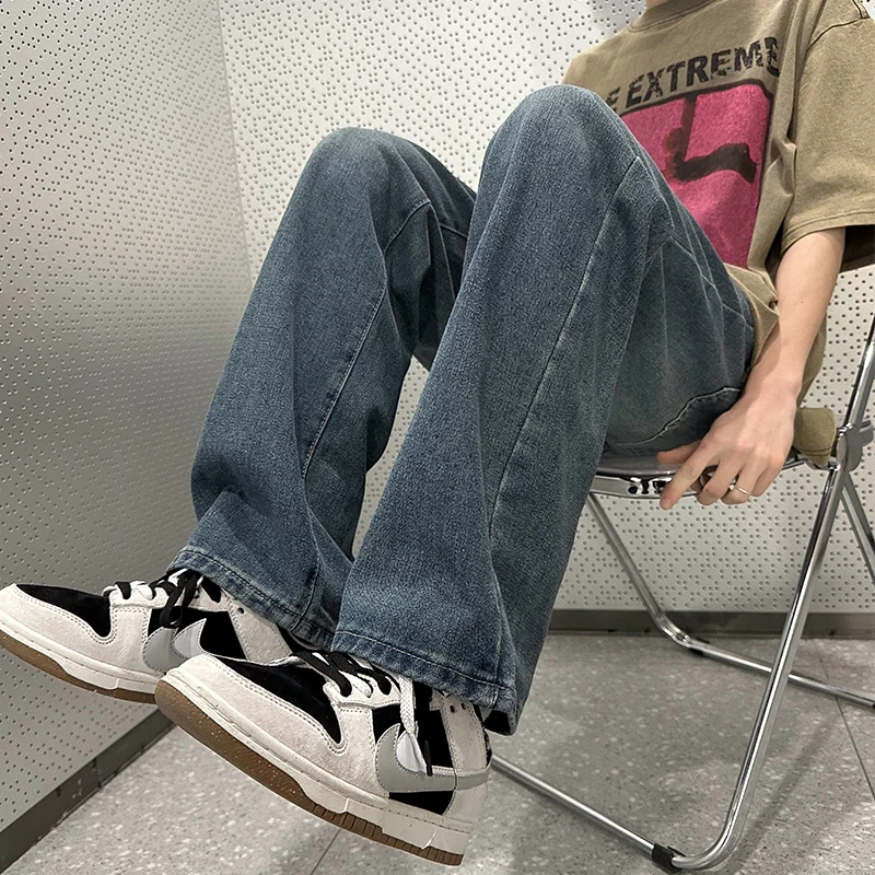 

Spring Autumn Straight Leg Men's Casual Denim Jeans Trendy Versatile Cool Student Japanese Sle Pants Long Travel Wear Resis...