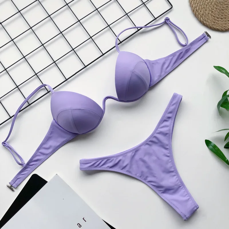 Deka mulher underwire bikini conjunto doces cores maiô de cintura alta brasileiro maiô acolchoado push up maiô biquíni