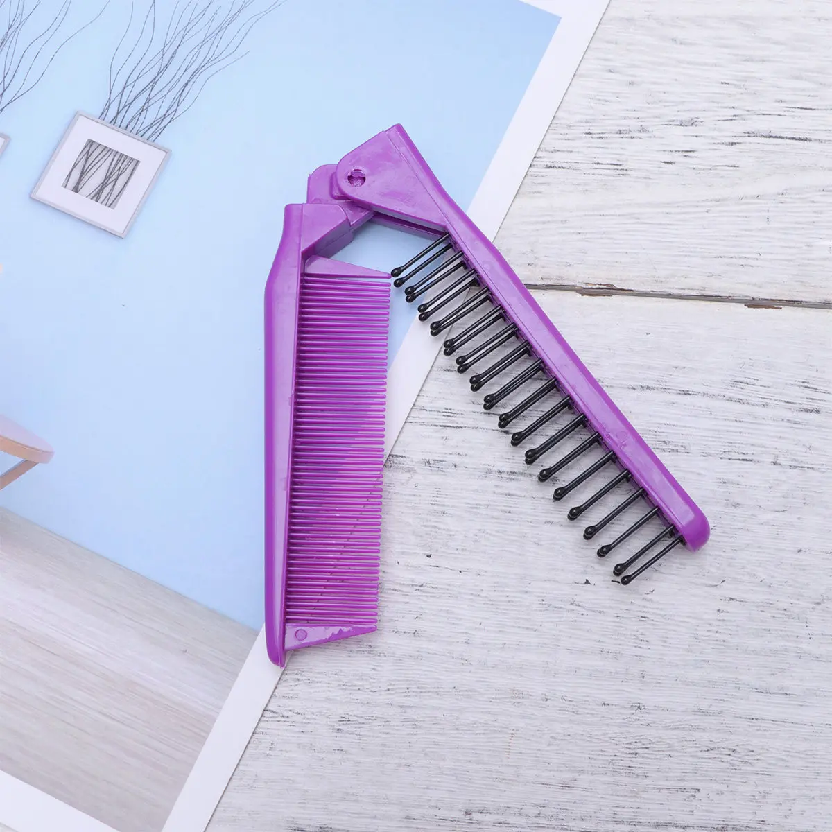 

Набор из 5 фиолетовых компактных складных антистатических расчесок с двусторонними зубцами для путешествий, повседневного использования, салонной укладки и ухода за тонкими кудрявыми волосами