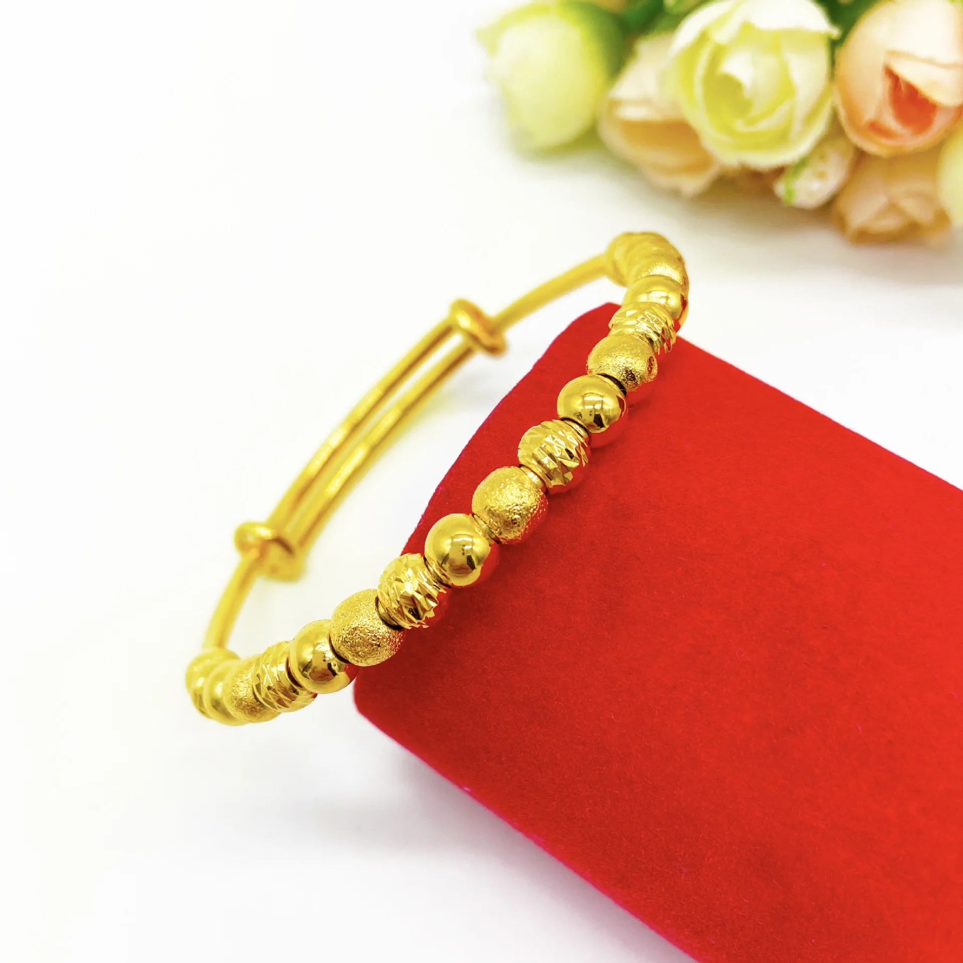 9999 24K Real Gold bangleNiche Premium Twist Push-Pull Half Studded Sand Half Glossy Twist Bracelet for Women Fine Jewelry