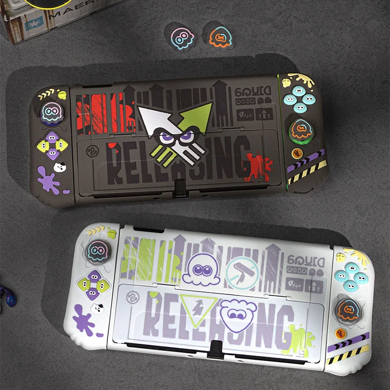 

Защитный силиконовый чехол для Switch 2 с дизайном в стиле мультяшного граффити и Splatoon OLED, с накладками на джойстики, аниме-аксессуар для игровых консолей