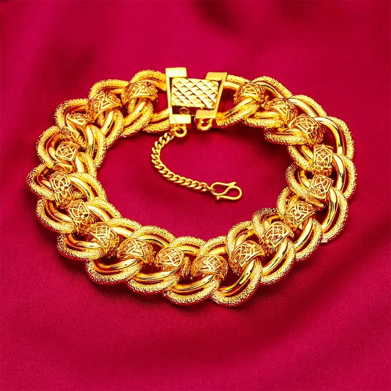 

AU999 24K Real Gold 20mm Men's Fashion Bracelet Watch Chain Wide Edge Bracelet Jewelry