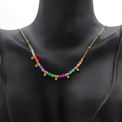 Sweet Romance Stainless Steel Gold Color Natural Stone Beads Chain Necklace Bohemia Choker For Women 2024 New Trend Jewelry