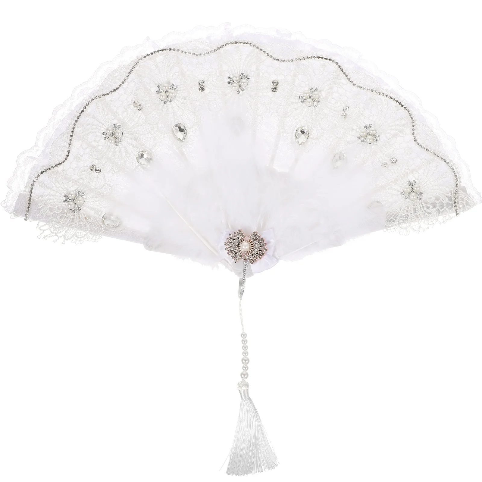 

1Pcs Stylish Plume Folding Fan Lace Hand Fan Ideal For Wedding Decor and Photography