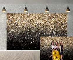 Birthday Backdrop Black Gold Backdrop Glitter Golden Bokeh Spot Background Happy New Year 2024 Birthday Party Deoration