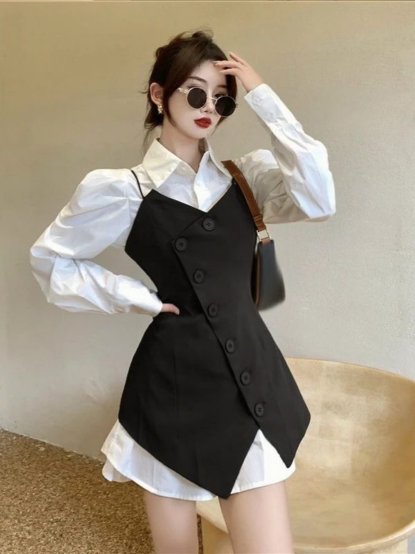 

Women's Suit Vest Spring Autumn Waist-Cinching Slimming Asymmetrical Jaet Mid-Length Design Sensation Small- Set