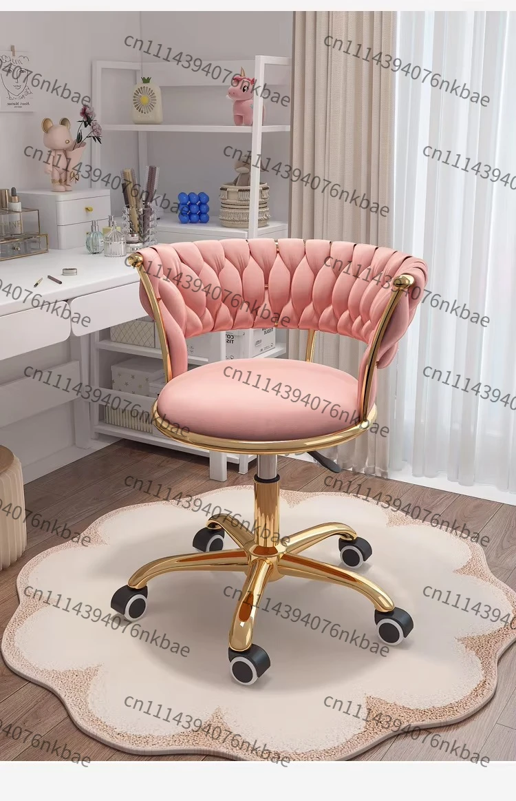 Nordic Velvet Swivel Makeup Stool, Height Adjustable Rolling Vanity Chair for Nail Salon, Bedroom and Office