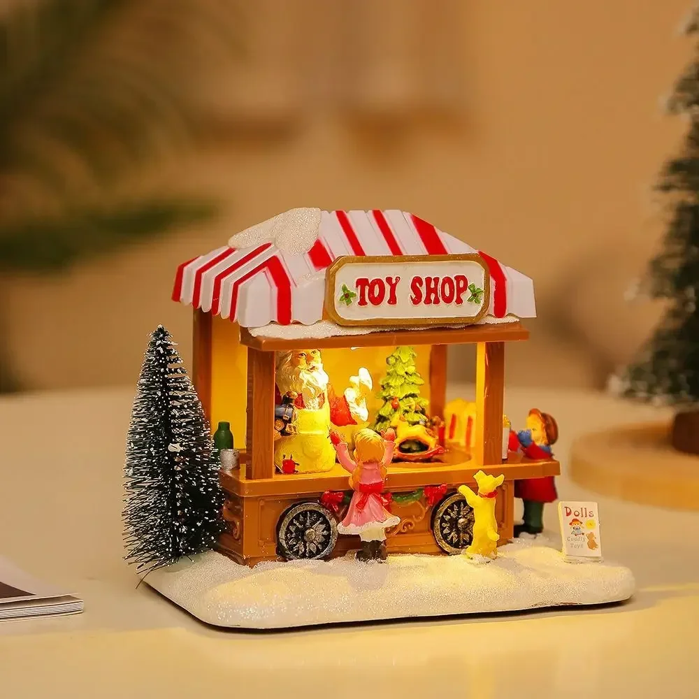 

Christmas LED Musical Village Scene Decor Luminous Music Snowy View Popcorn Wagon Light Up Home Xmas Ornaments Gift