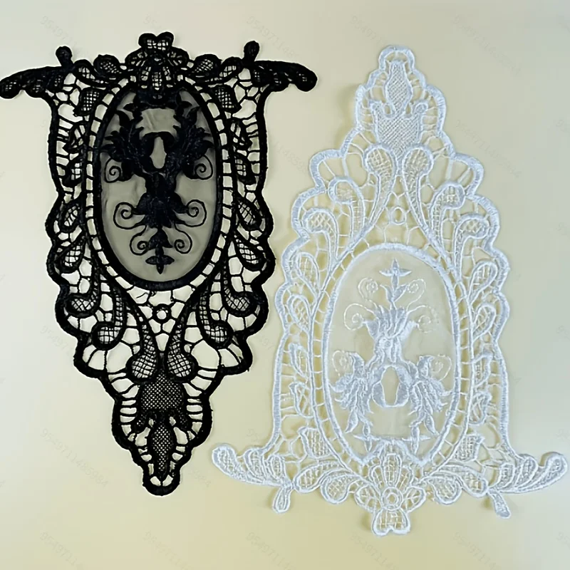 2PCS lace embroidery clothing accessories with handcrafted embroidered hollow designs