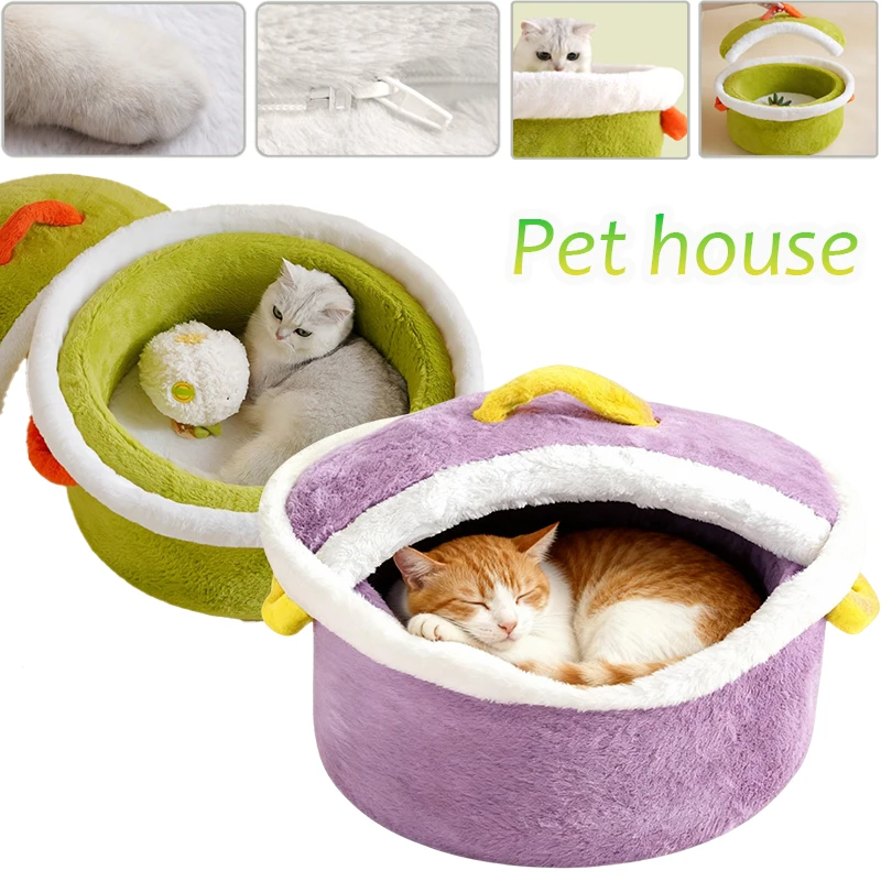 

Winter Warm Thickened pet kennel plush soft Removable Cat House Large Space Breathable pet bed All Seasons accesorios para gatos