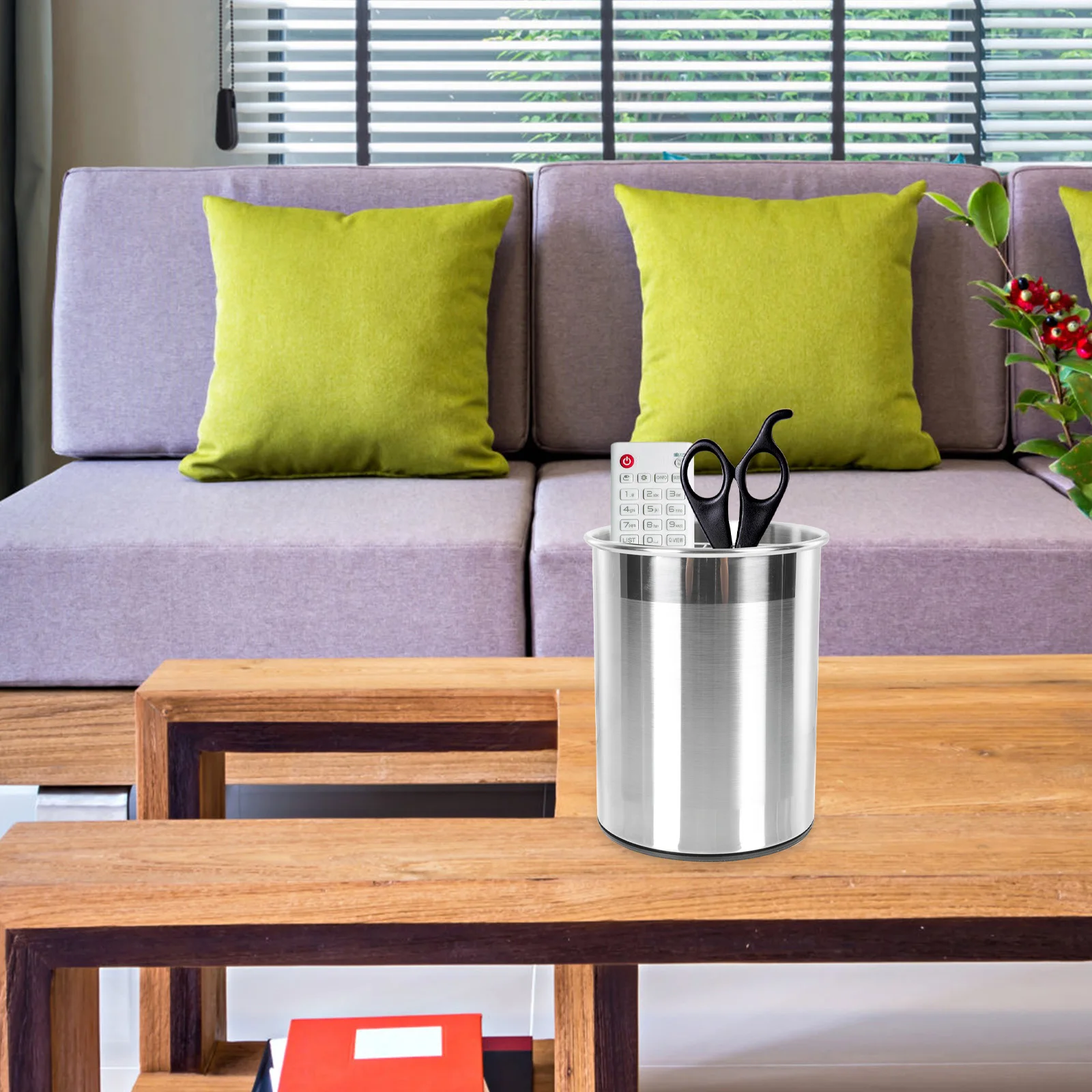 

Rotating Storage Bucket Stainless Steel 360 Degree Desk Organizer Large Capacity Anti Slip Base Makeup Brush Holder Office