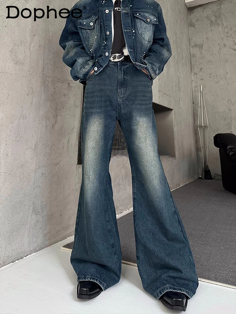 

Мужские осенние новые модные куртки с длинными рукавами в стиле ретро 2024, модные свободные удобные модные джинсы, красивые джинсовые комплекты с жемчугом