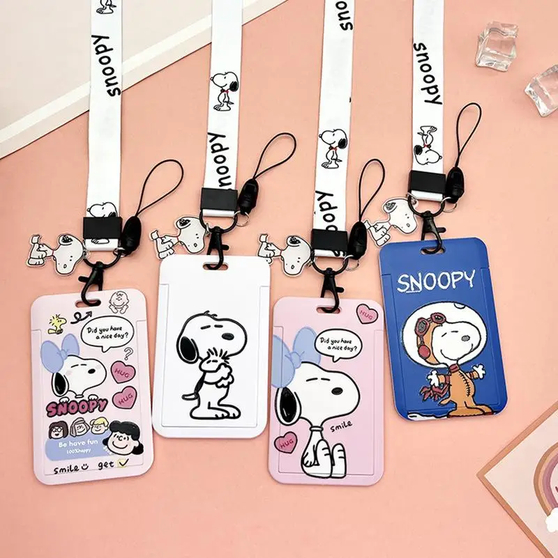 Miniso Snoopy Animacja Smycz Przesuwne etui na karty Wydrukowano identyfikator studenta Pokrowiec ochronny Pokrowiec na klucze Prezent