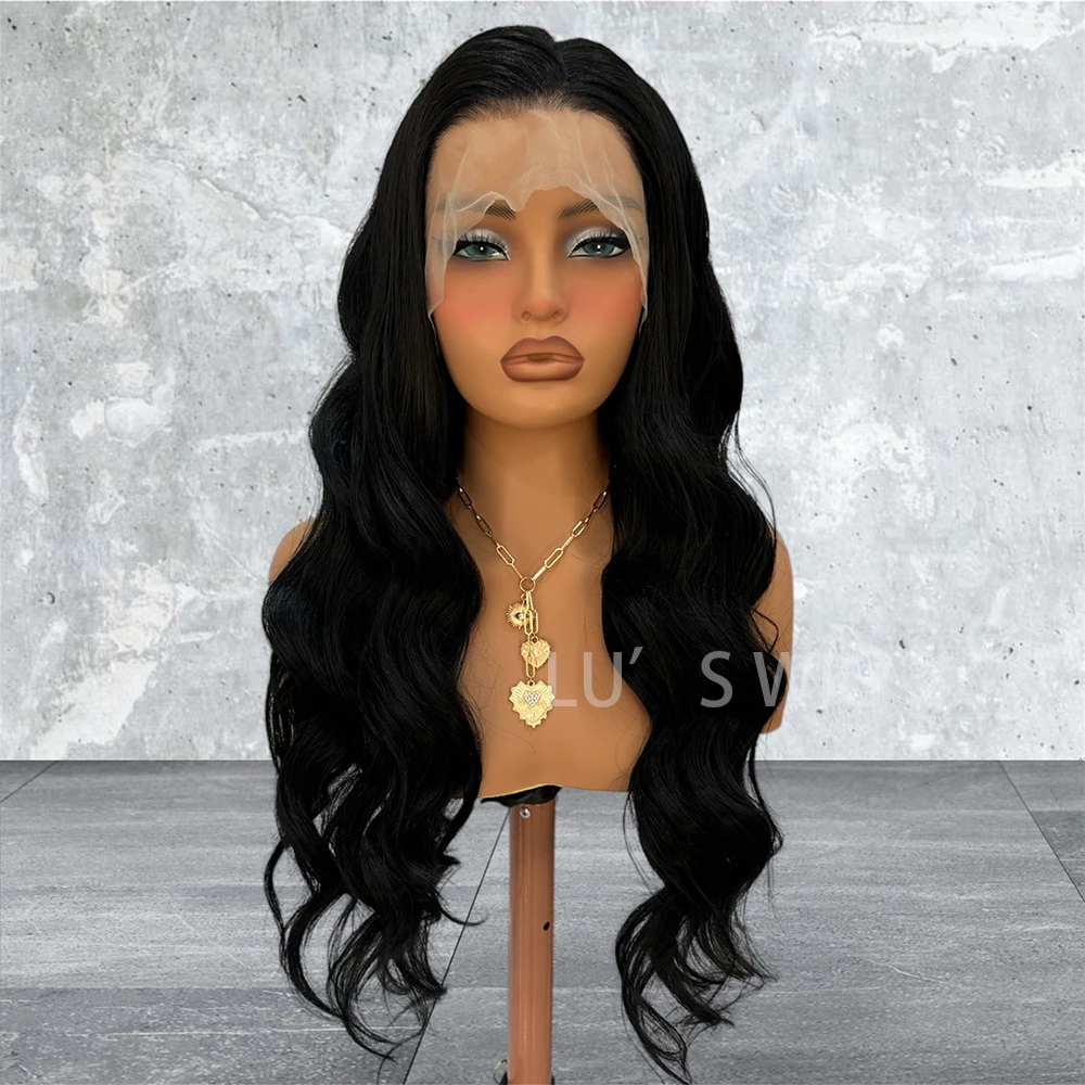 Black Deep Wave Synthetic Lace Wig Long Body Wave Wig Black Wig Ready to Wear Lace Front Wigs for Women Natural Hairline Cosplay