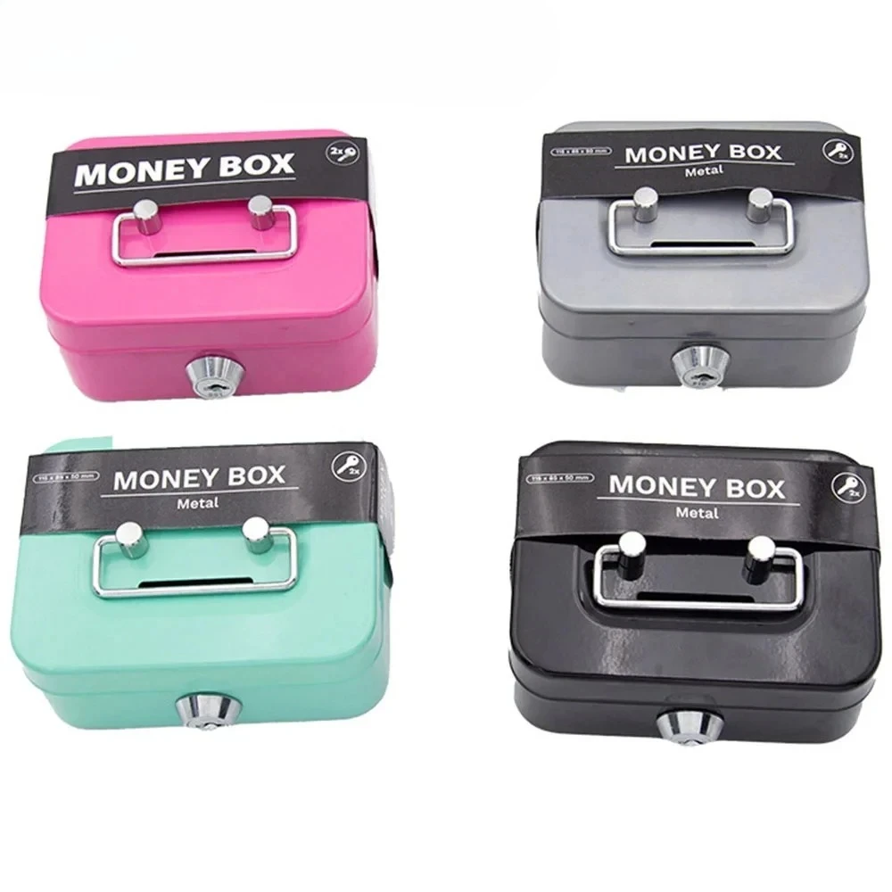 Money SafeBox Lockable CashBox With Key, Portable PiggyBox Made Of Metal Small Security Lock Box Sturdy Coin Boxes