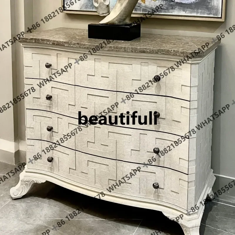 X  Light luxury solid wood chest, retro old oak, living room bedroom storage cabinet