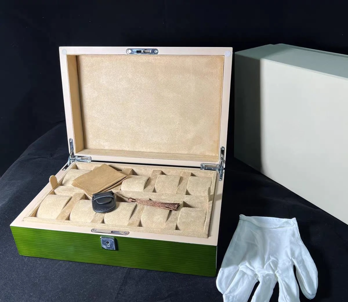 Green watch storage box display box collection box wooden belt lock