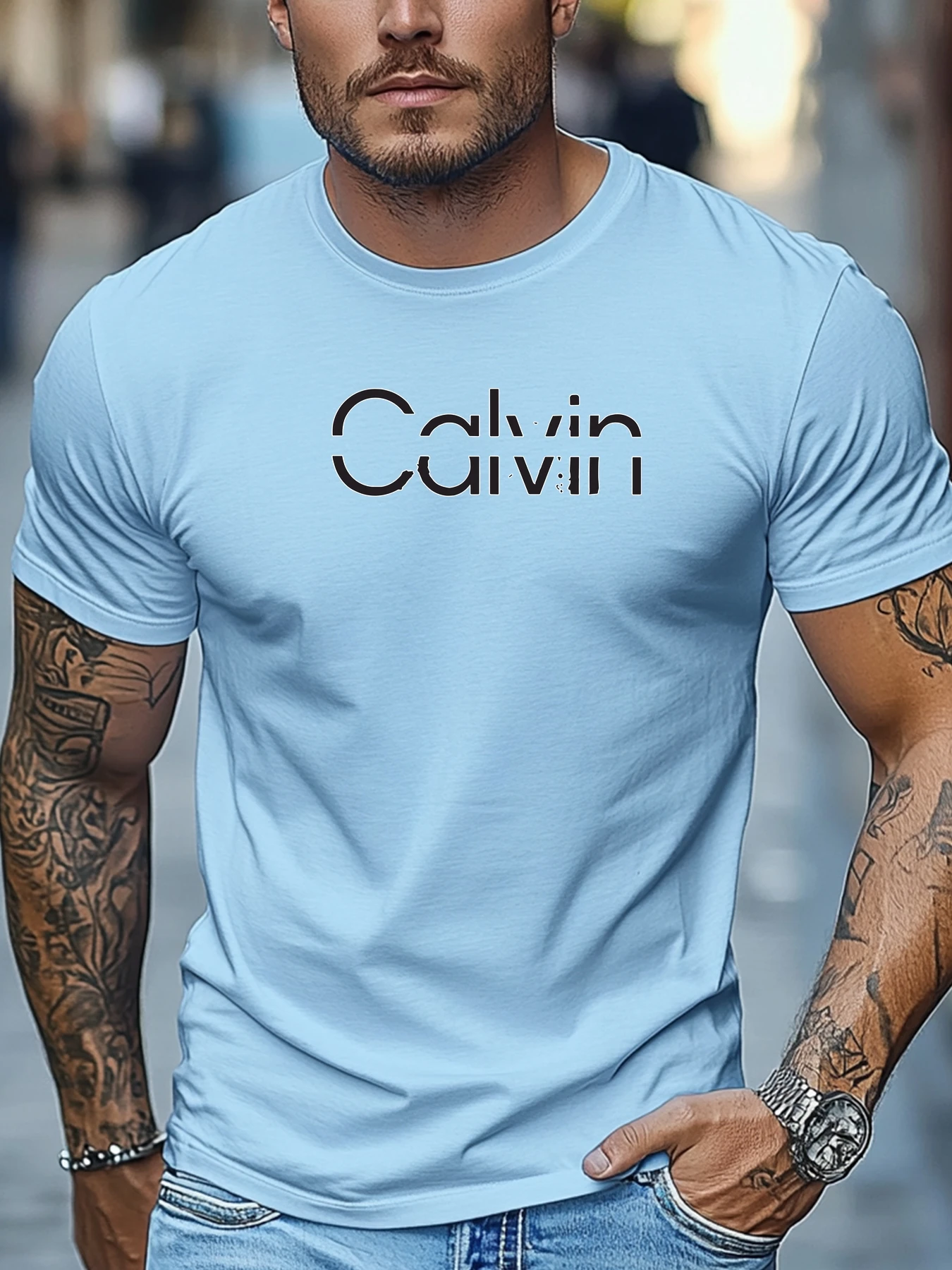 Men's short sleeve tee Calvin Graphic Summer Soft Comfort Fit Tee Daily Wear Tops