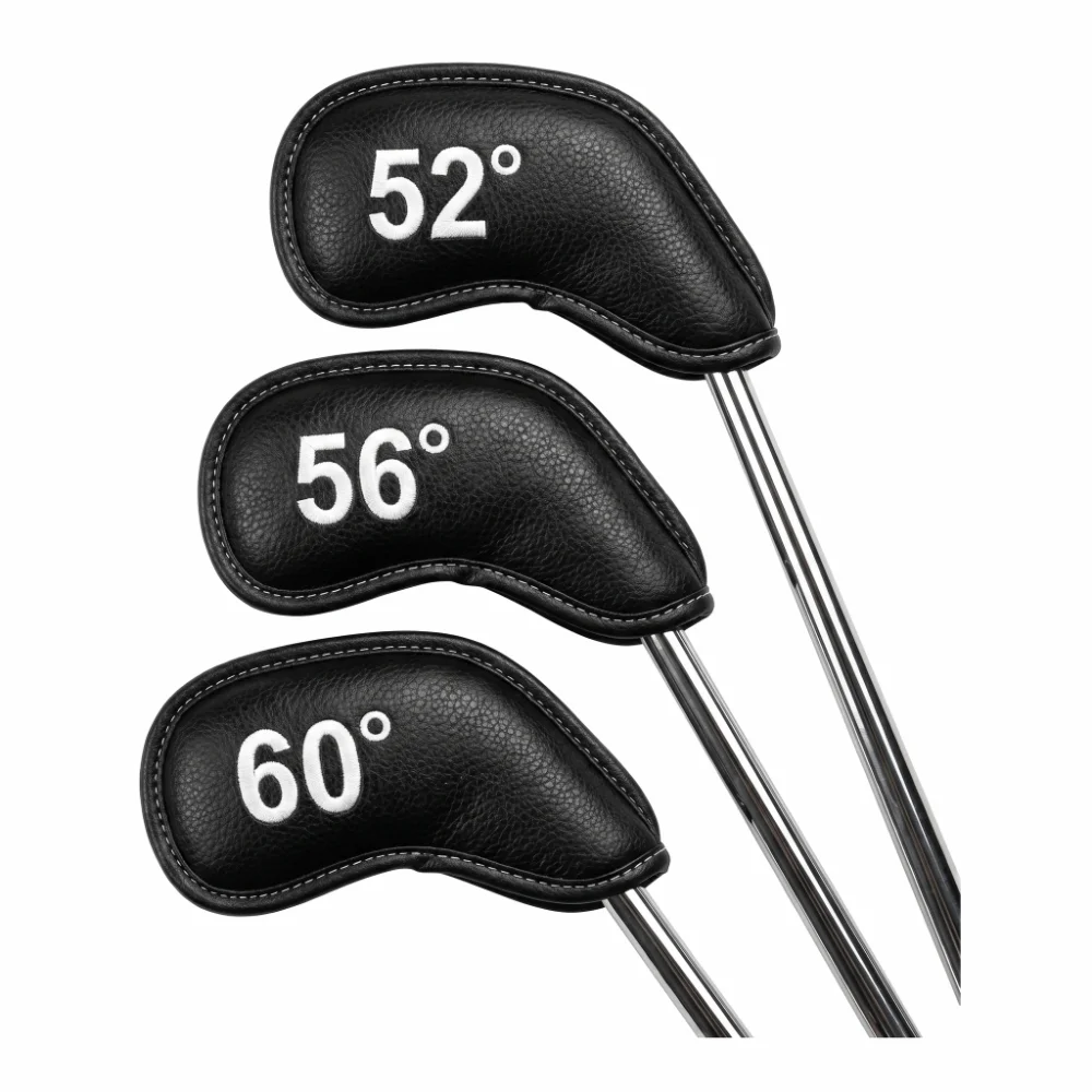 3/8pcs PU Leather Golf Head Cover Plain Texture Embroidered Number Iron Head Cover Lychee Texture Soft Lining Golf Cover Set