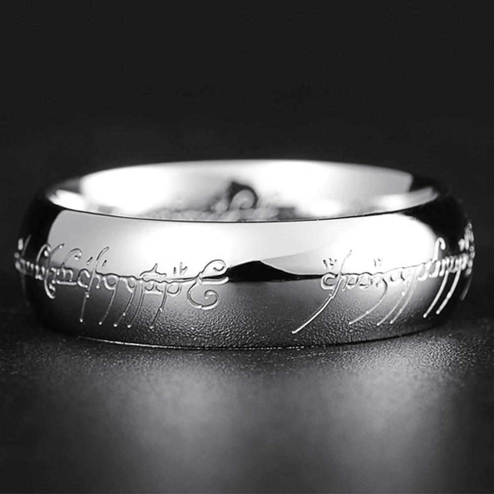 6MM Stainless Steel Exquisite Couples Ring Unisex Power Elf Bilbo Baggins Gollum Tolkien Letter Wizard Accessories Jewelry Gifts - view 2