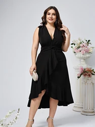 STUNROBES Elegant Sleeveless Pleated Dress In Plus Size 2025 Casual New Fashion Party Sexy V-neck Long Women's Dance Dress