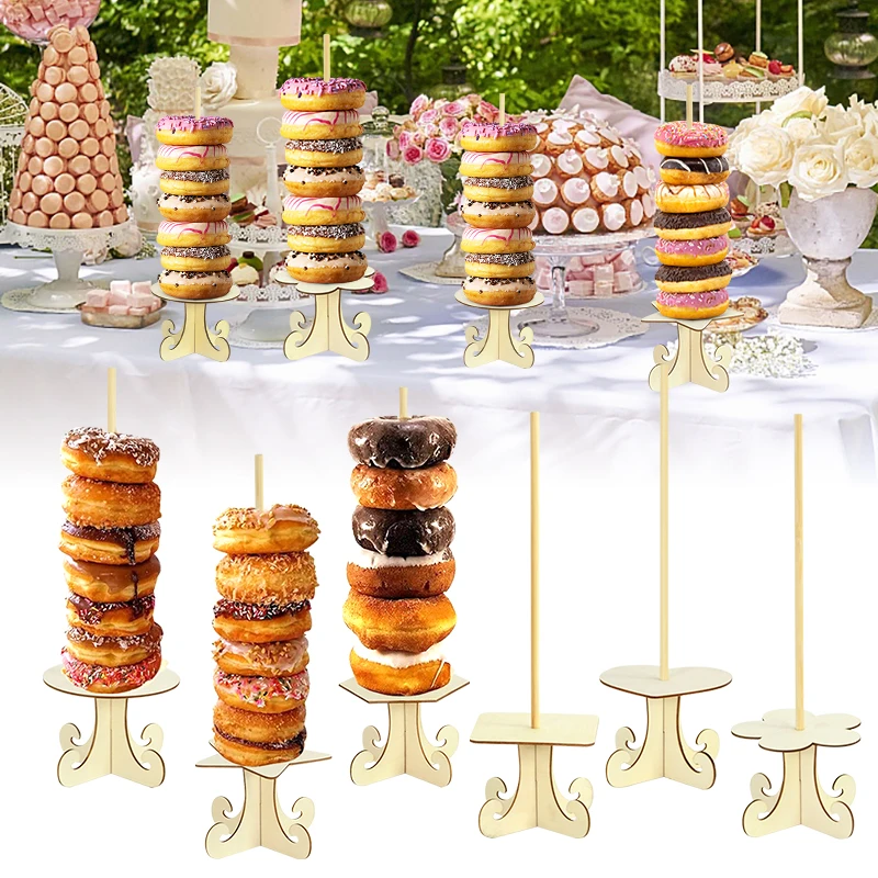 1pc Wooden Donut Stand Kids Birthday Favors Sweet Doughnut Display Holder Rack For Wedding Baby Shower Party Table Decor Xmas