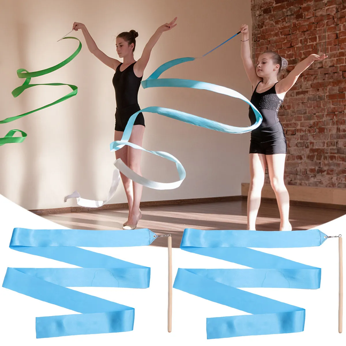 2Pcs Colorful Dance Ribbon Streamer Rhythmic Gymnastics Ribbon Premium Dancing Streamers Baton Twirling Training Exercise