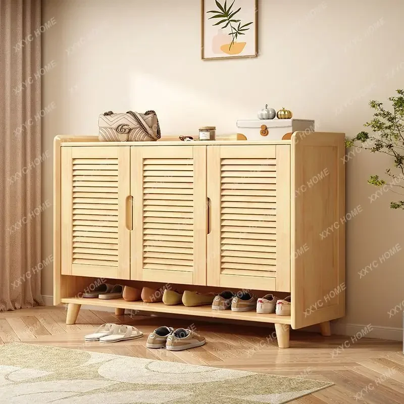 Solid wood shoe cabinet living room drawer locker modern simplicity