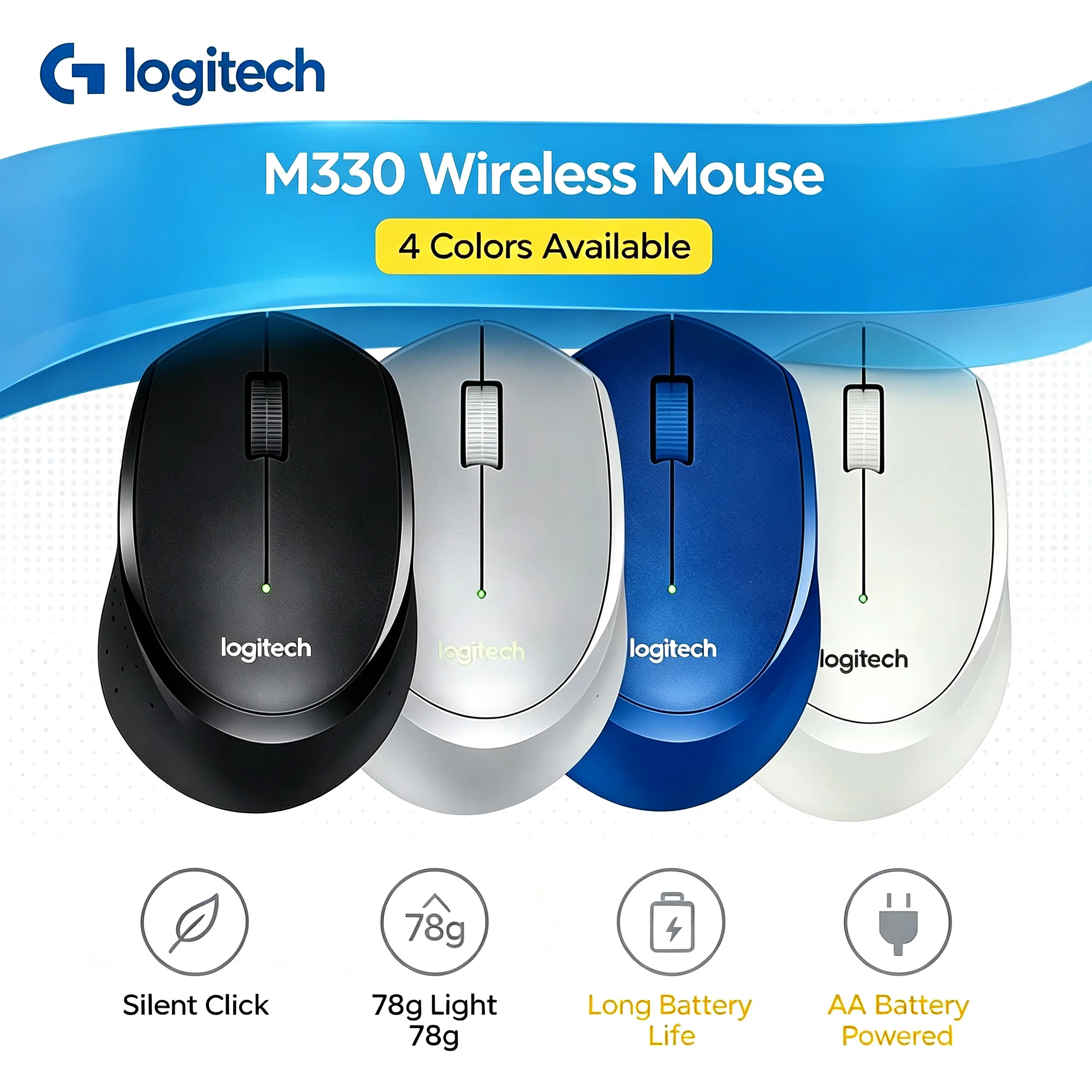 Logitech M330 Wireless Silent Mouse Noise-free Click Design 78g Light Mice For Home Study And Office