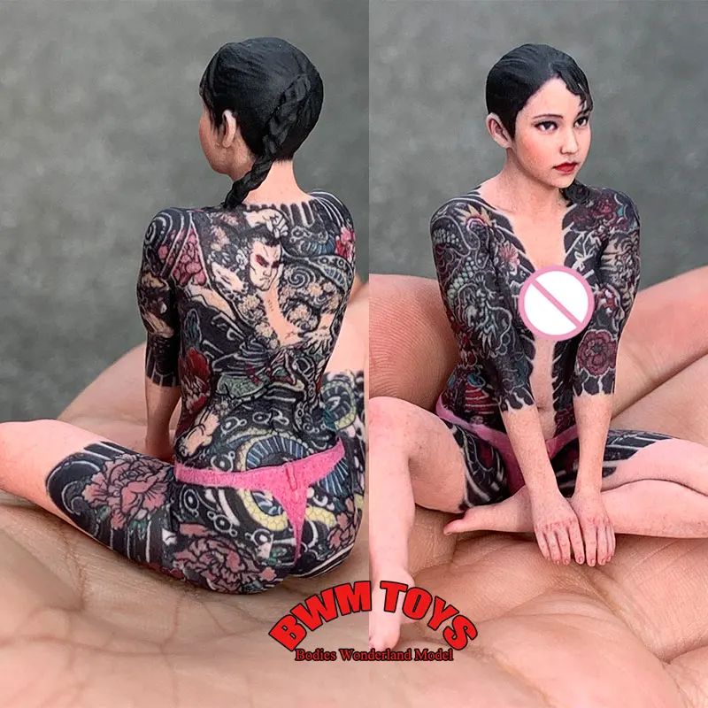 3D 1/16 1/18 Scale Female Soldier Japanese Tattooed Samurai Girl Miniature Realistic Painting Desktop Statue Decor Figure