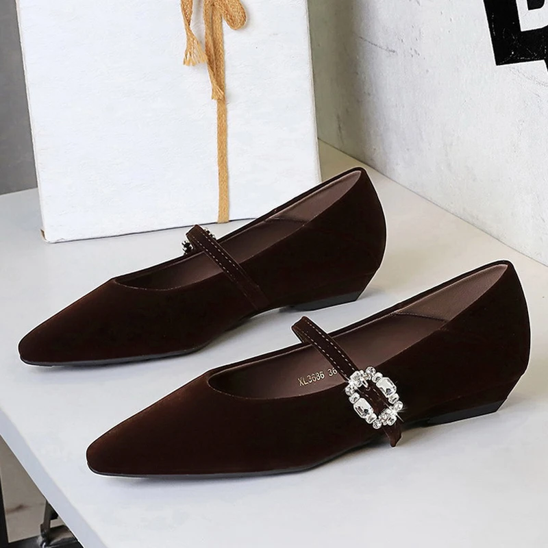 

BIGTREE модные туфли-лодочки с острым носком и кристаллами с пряжкой, женская удобная женская весенняя обувь на танкетке, Zapatos De Mujer