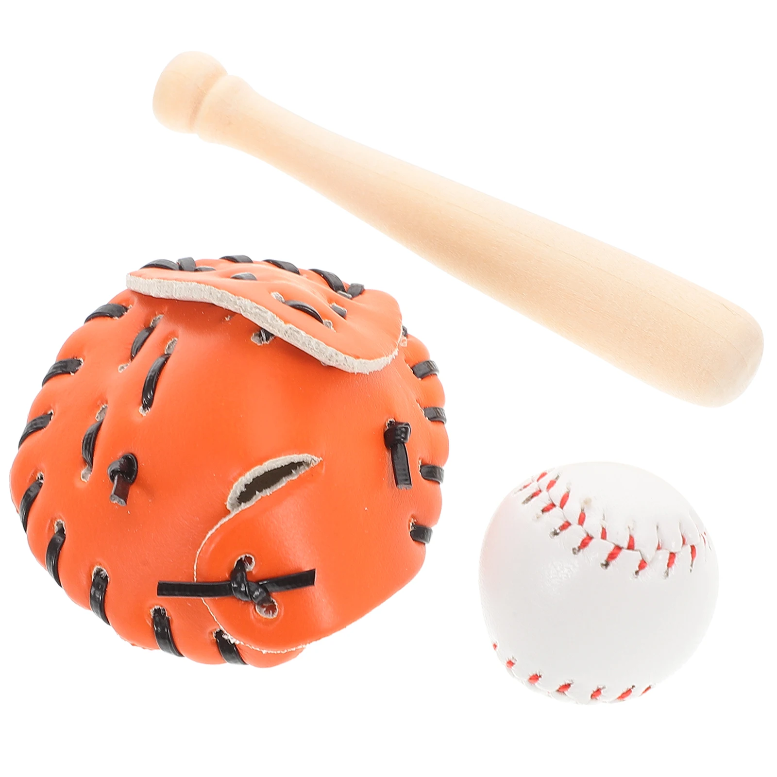 

1Set Mini Baseball Kit Lightweight Sturdy PU Wood Sports Miniature Playset Portable Decoration for Travel Outdoor
